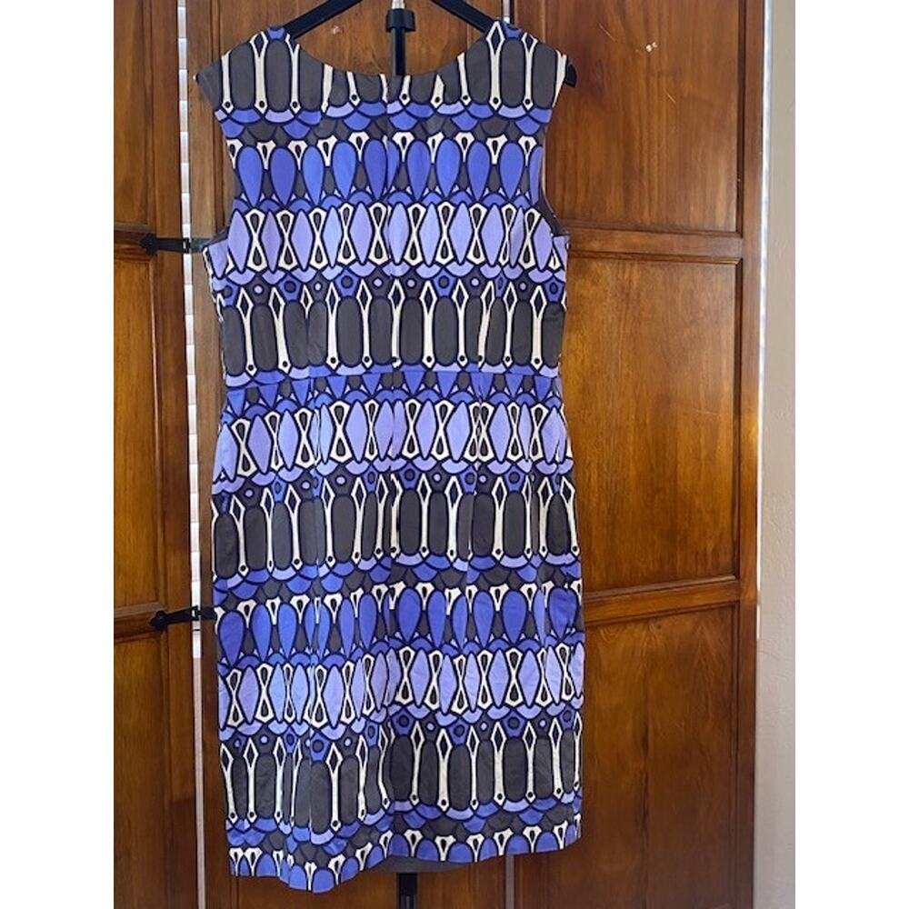 Boden Women’s Sheath Dress Size 12R Blue/Purp Geom Print Sleeveless Knee Length - Picture 2 of 8
